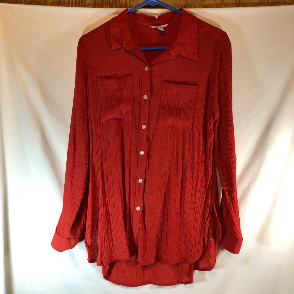 Cato women’s red long sleeve button down with pockets shirt MP